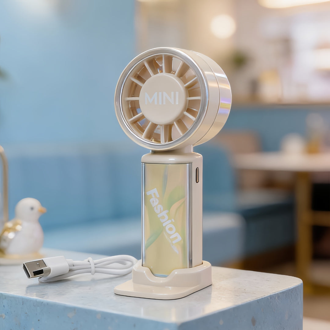 Ladies USB rechargeable mini handheld fan with adjustable tilt head and removable stand Kalsten