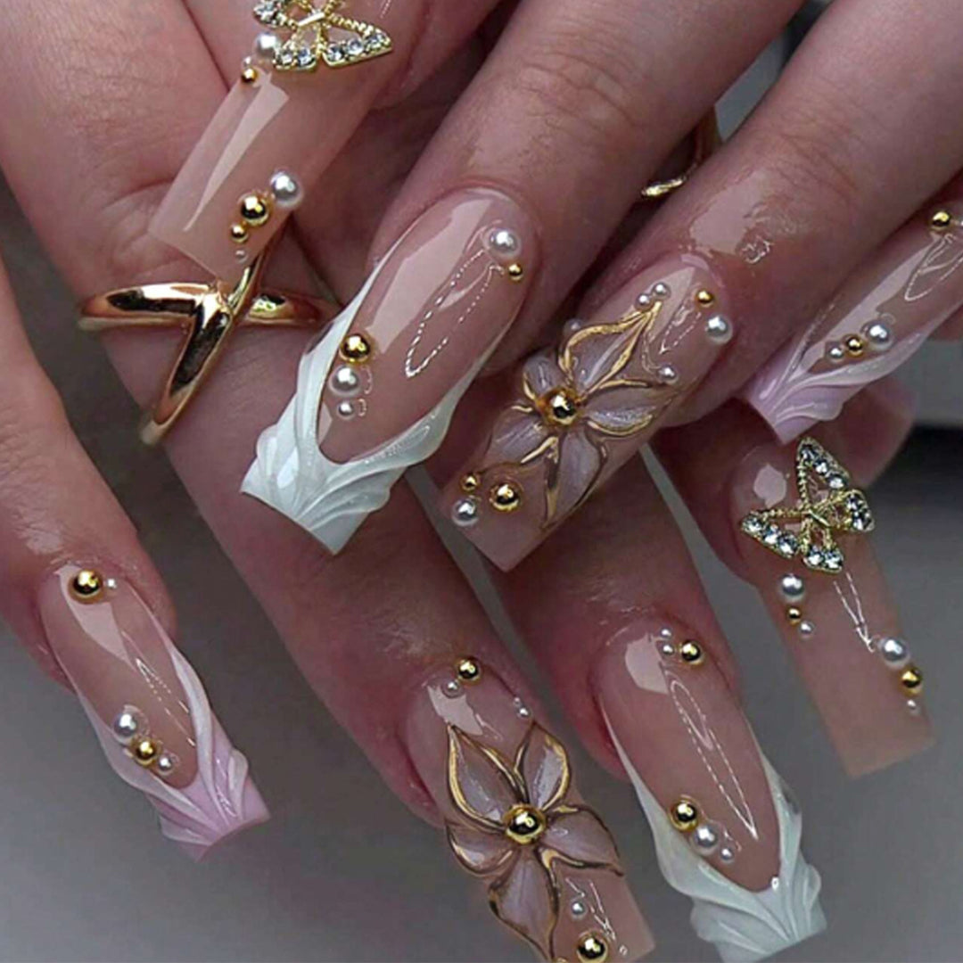 Floral Ornamented Acrylic Nail Art Extensions Kalsten
