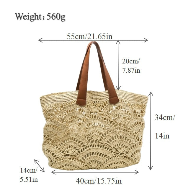 Macrame Shopping Bag with Elegant Leather Handles Kalsten