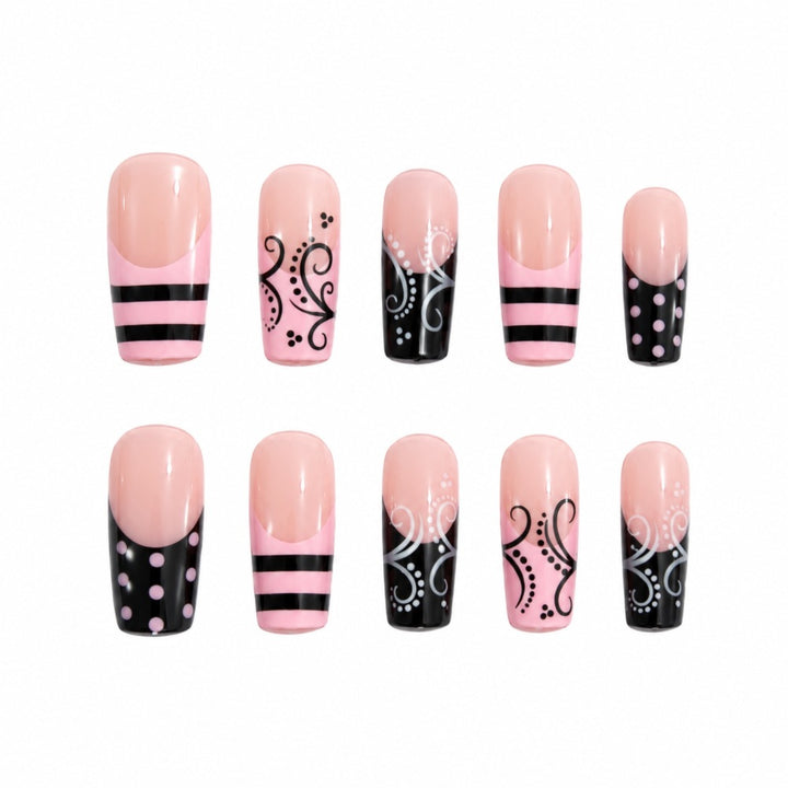 Artistic Long Square Press-On Nails with Whimsical Patterns Kalsten