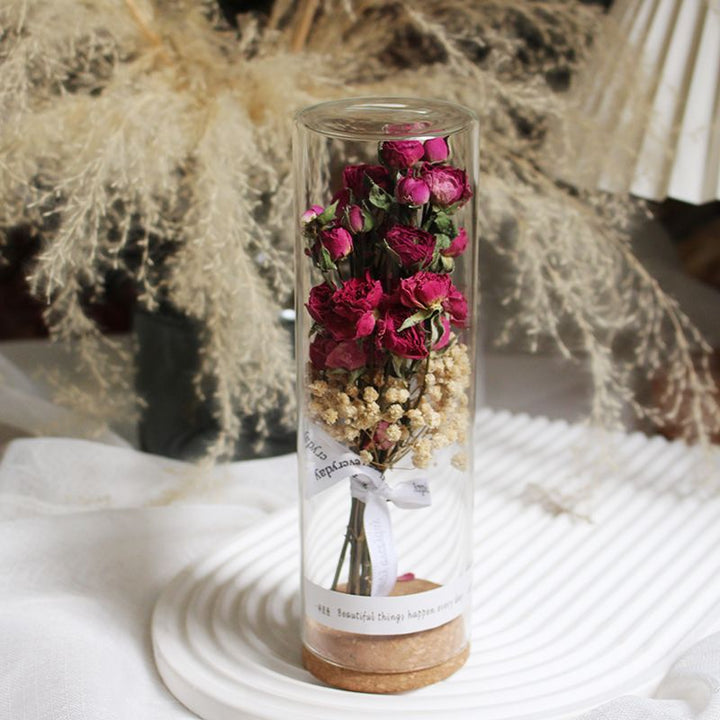 Preserved Flower Display in Elegant Glass Cylinder
