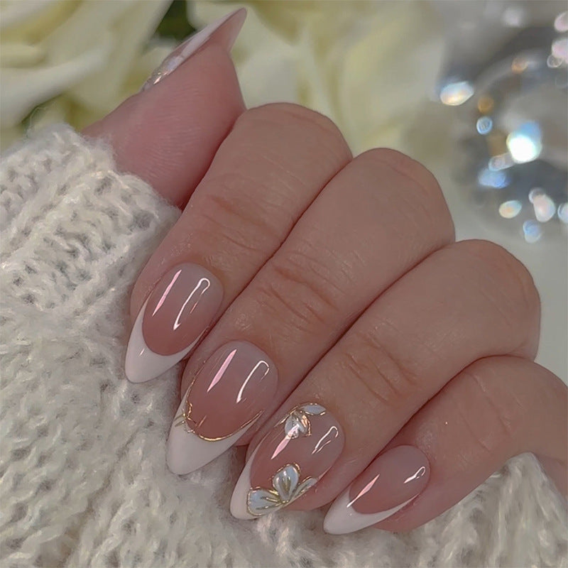 Floral Design Press-On Nail Set with Elegant French Tips Kalsten