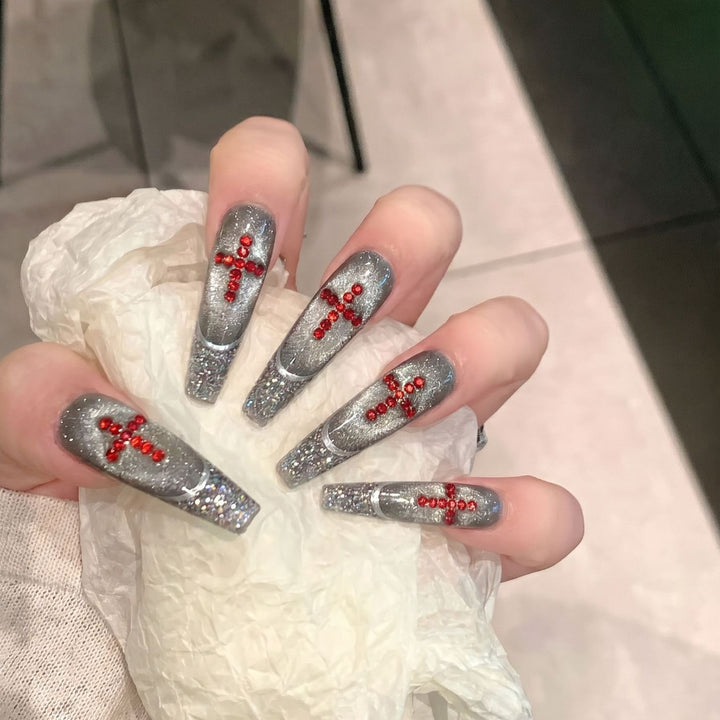 Luxury Glitter Press-On Nail Set with Crystal Accents Kalsten