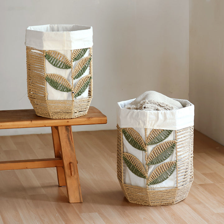 Rustic laundry basket with floral pattern Kalsten