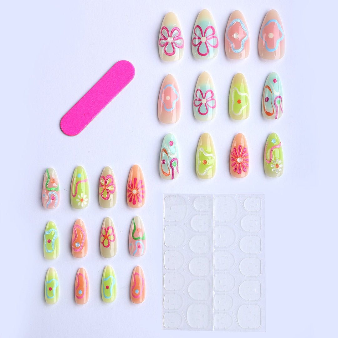 Artificial nails in the creative flower and foil design Kalsten