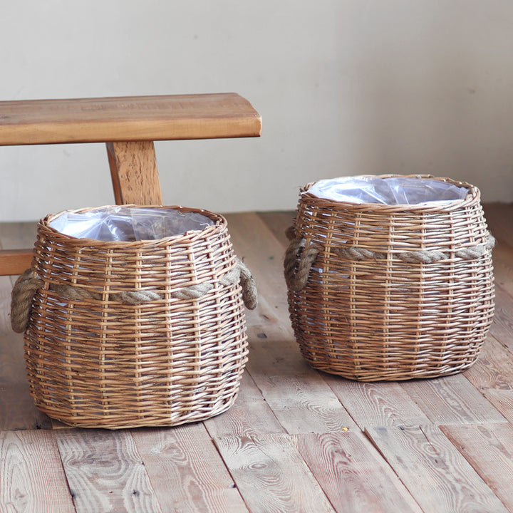 Rustic storage basket with hemp handles Kalsten