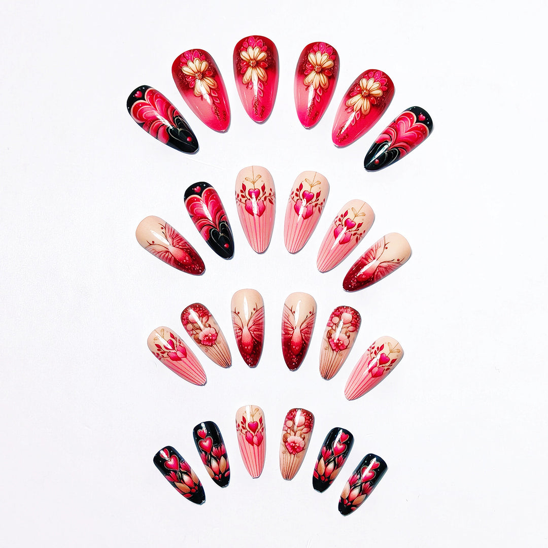 Artificial nails with romantic heart and floral designs Kalsten
