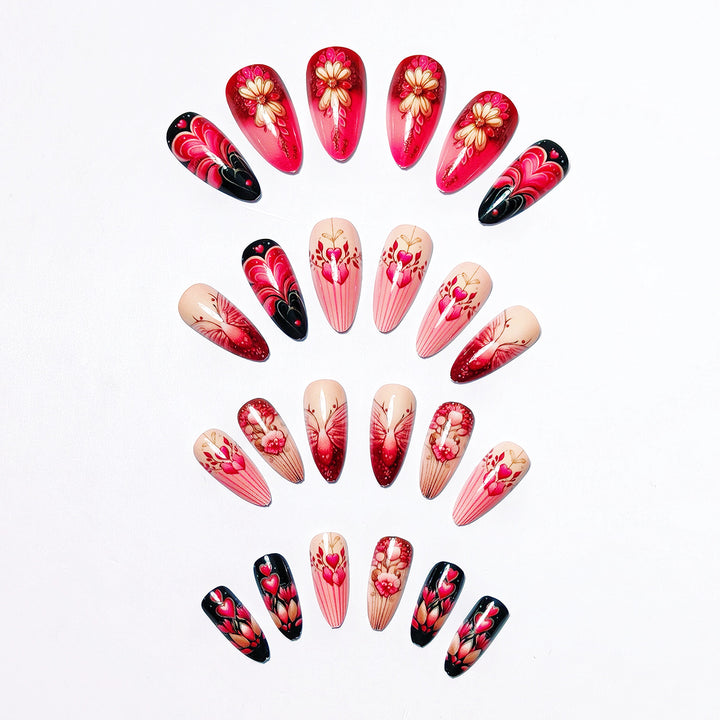 Artificial nails with romantic heart and floral designs Kalsten