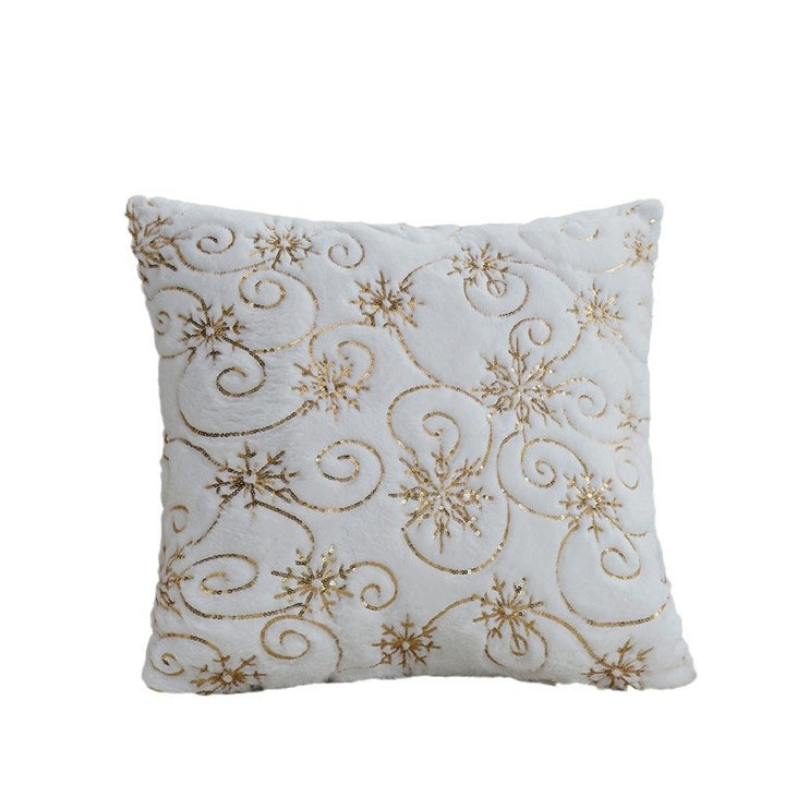 Rectangular faux fur cushion cover with embroidered snowflakes and sequins Kalsten