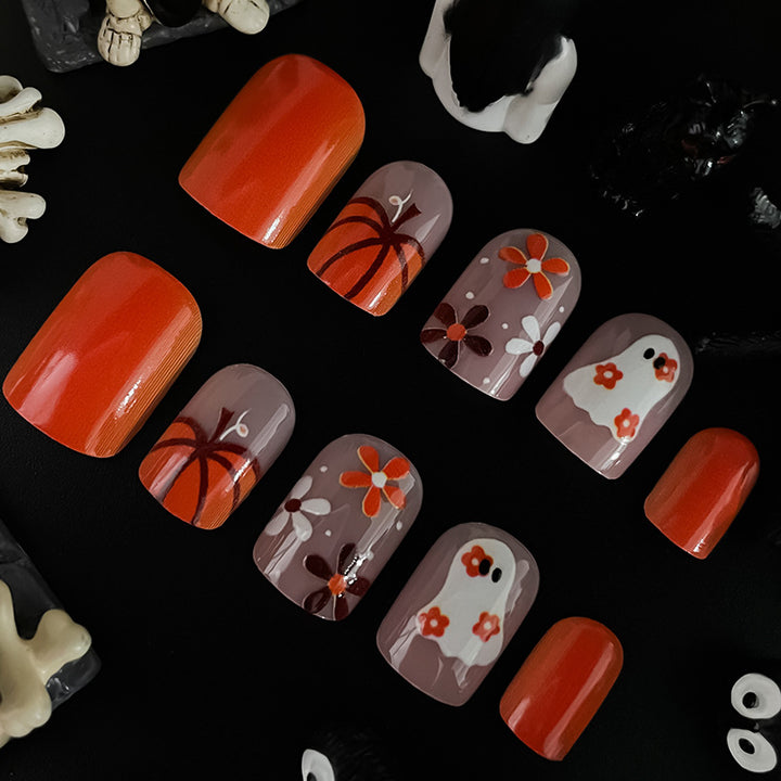 Artistic Press-On Nail Set with Halloween Themed Designs Kalsten