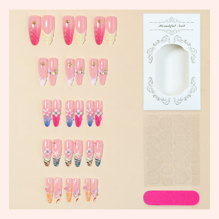 Decorative Press-On Nail Set with Floral Accents kalsten 1788495788