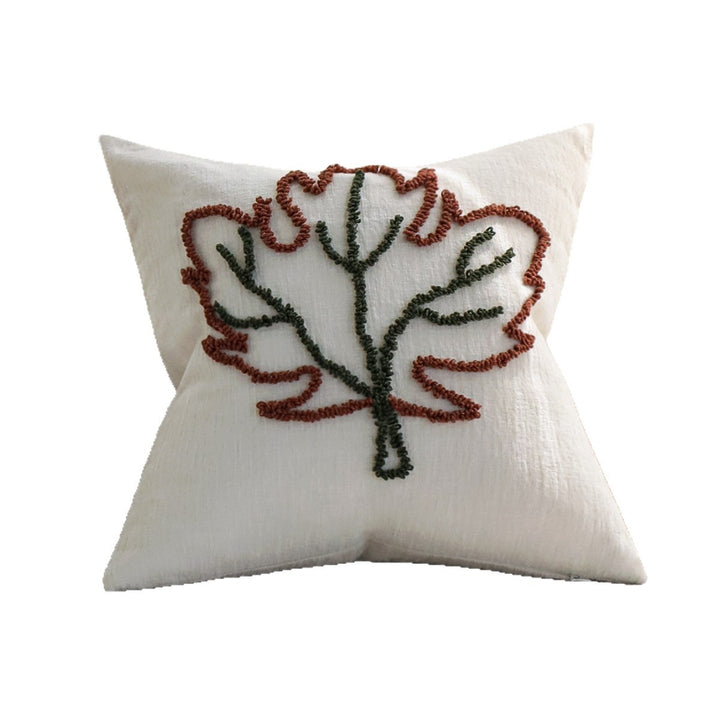 Square decorative pillow cover with hand-tufted leaf motif and fine linen texture Kalsten