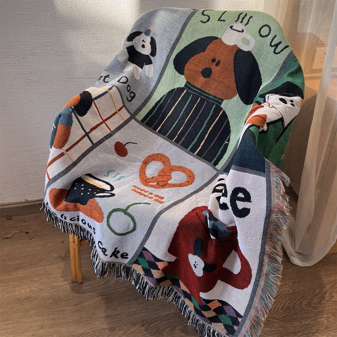 Playful Dog-Themed Tapestry Blanket