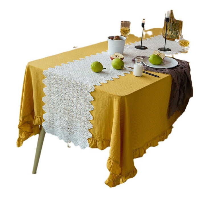 Light cotton gauze tablecloth with frill and natural structure Kalsten