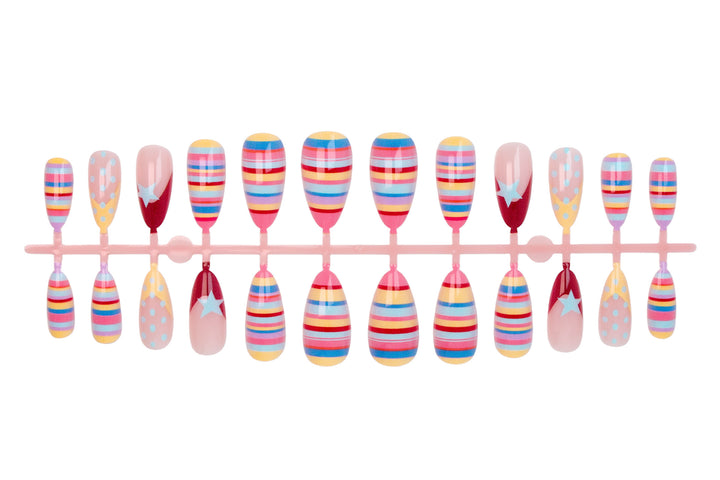 Artificial nail set with colorful stripes and creative designs Kalsten