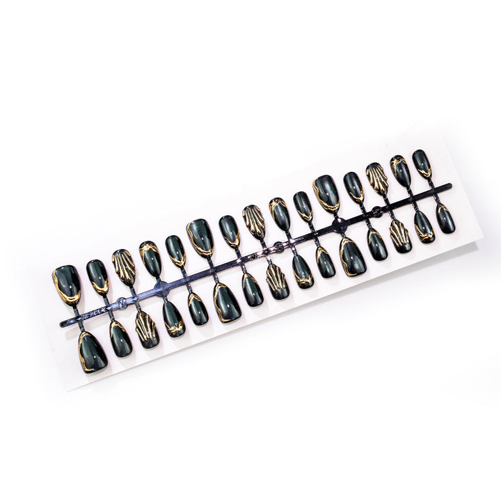 Decorative Press-On Nail Art Set with Luxury Metallic Accents
