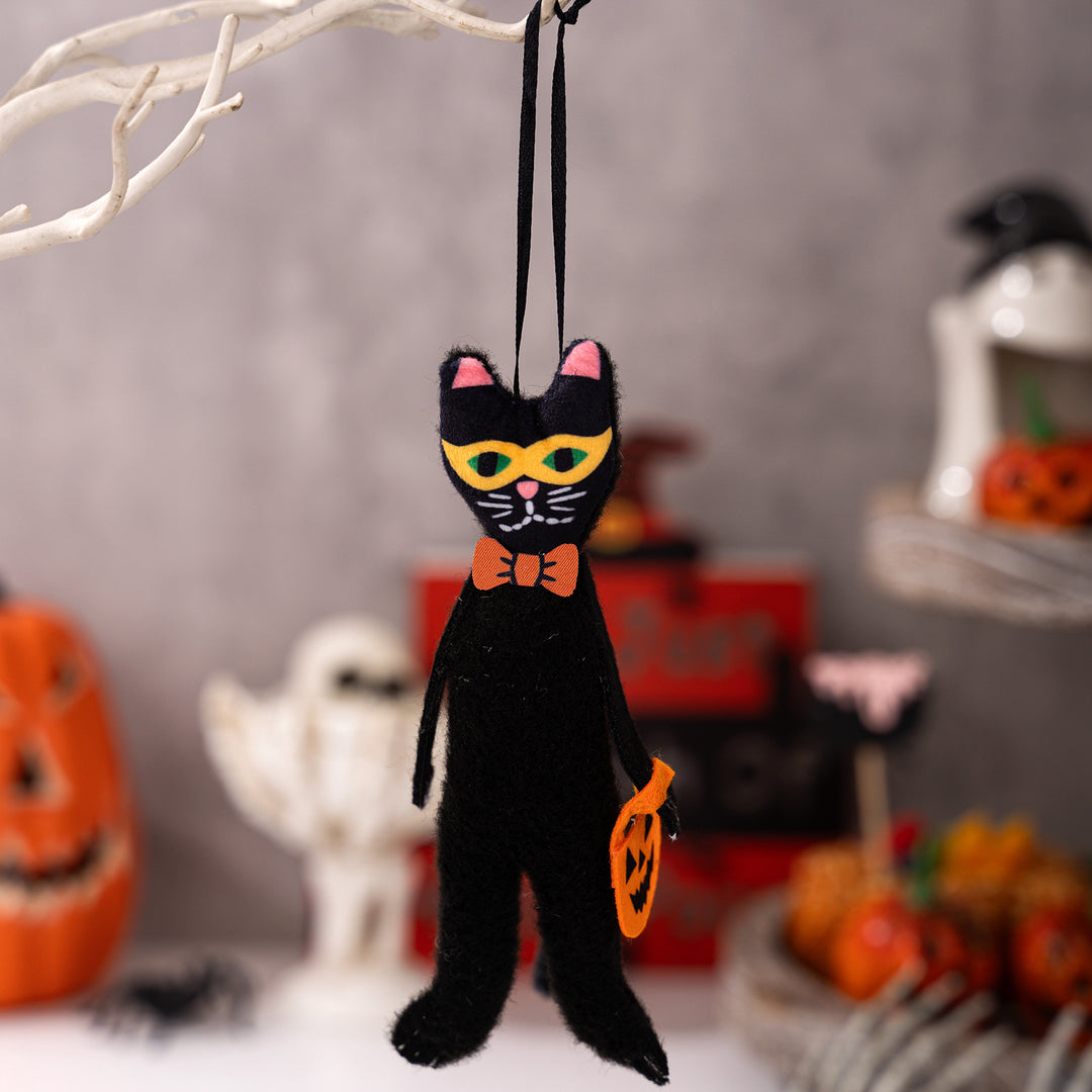 Halloween Hanging Decoration Plush Pumpkin with Tulle Collar and Ribbon Hanger