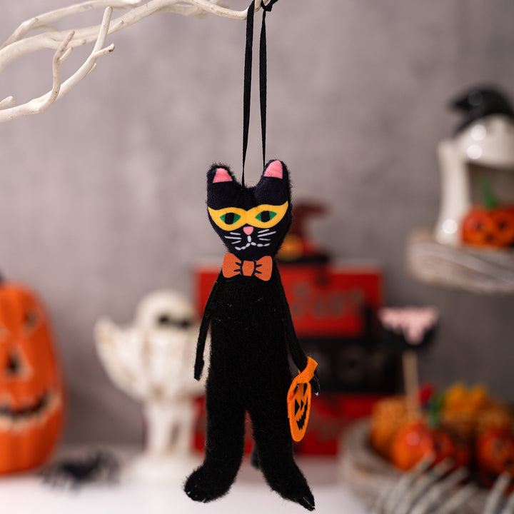 Halloween Hanging Decoration Plush Pumpkin with Tulle Collar and Ribbon Hanger