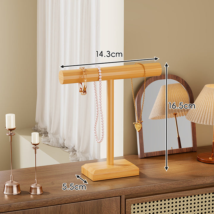 Wooden Necklace and Bracelet Display Stand with T-Bar Organizer and Weighted Base