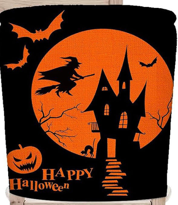 festive Halloween chair covers made of stretchable polyester with witch hat and lettering design