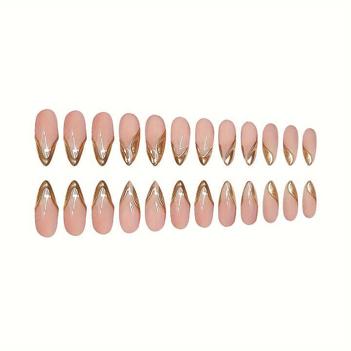 Elegant Stiletto Press-On Nails with Gold Accent Tips Kalsten