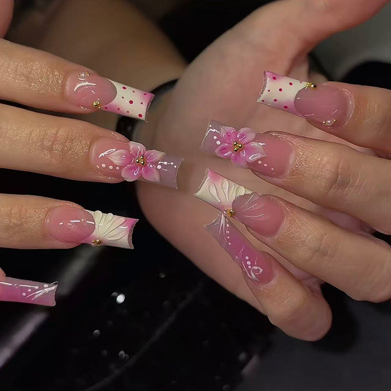 Artistic Floral and Polka Dot Press-On Nail Set Kalsten