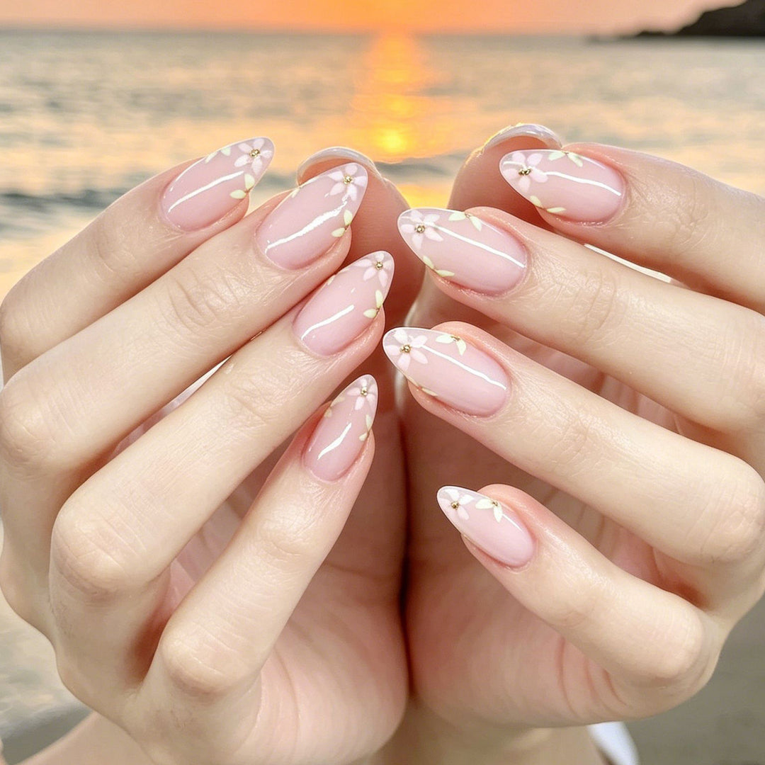 Elegant Floral French Tip Nail Art Extensions Kalsten