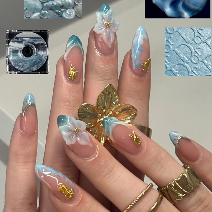 Decorative Press-On Nail Art Set with Elegant Floral Design kalsten