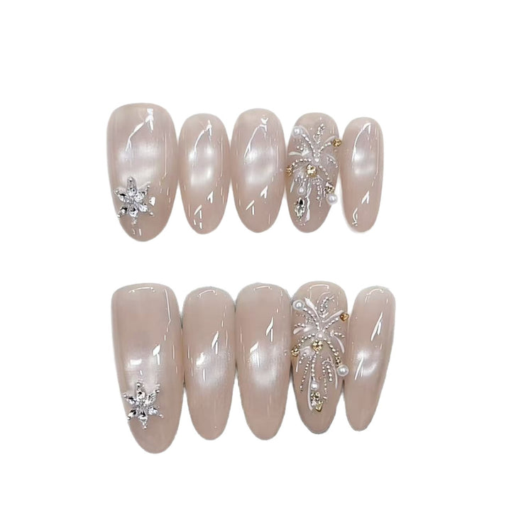 Elegant Press-On Nail Art with Rhinestones Kalsten