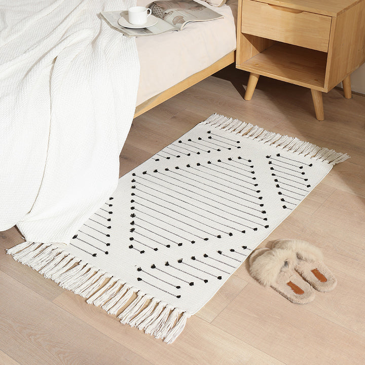 Woven cotton runner with diamond jacquard pattern and fringes Kalsten