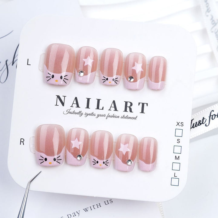 Artistic Press-On Nail Set with Cute Character Designs Kalsten