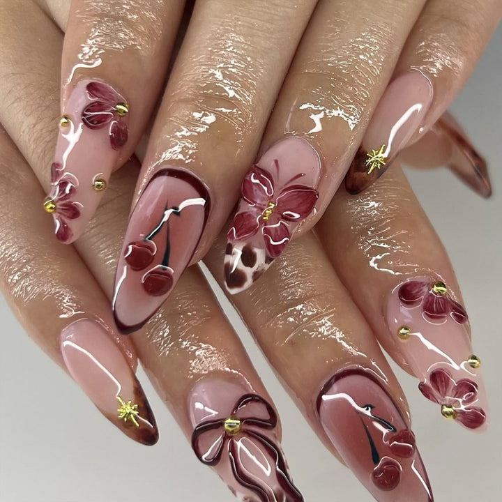 Artful Nail Extensions with Floral Accents Kalsten