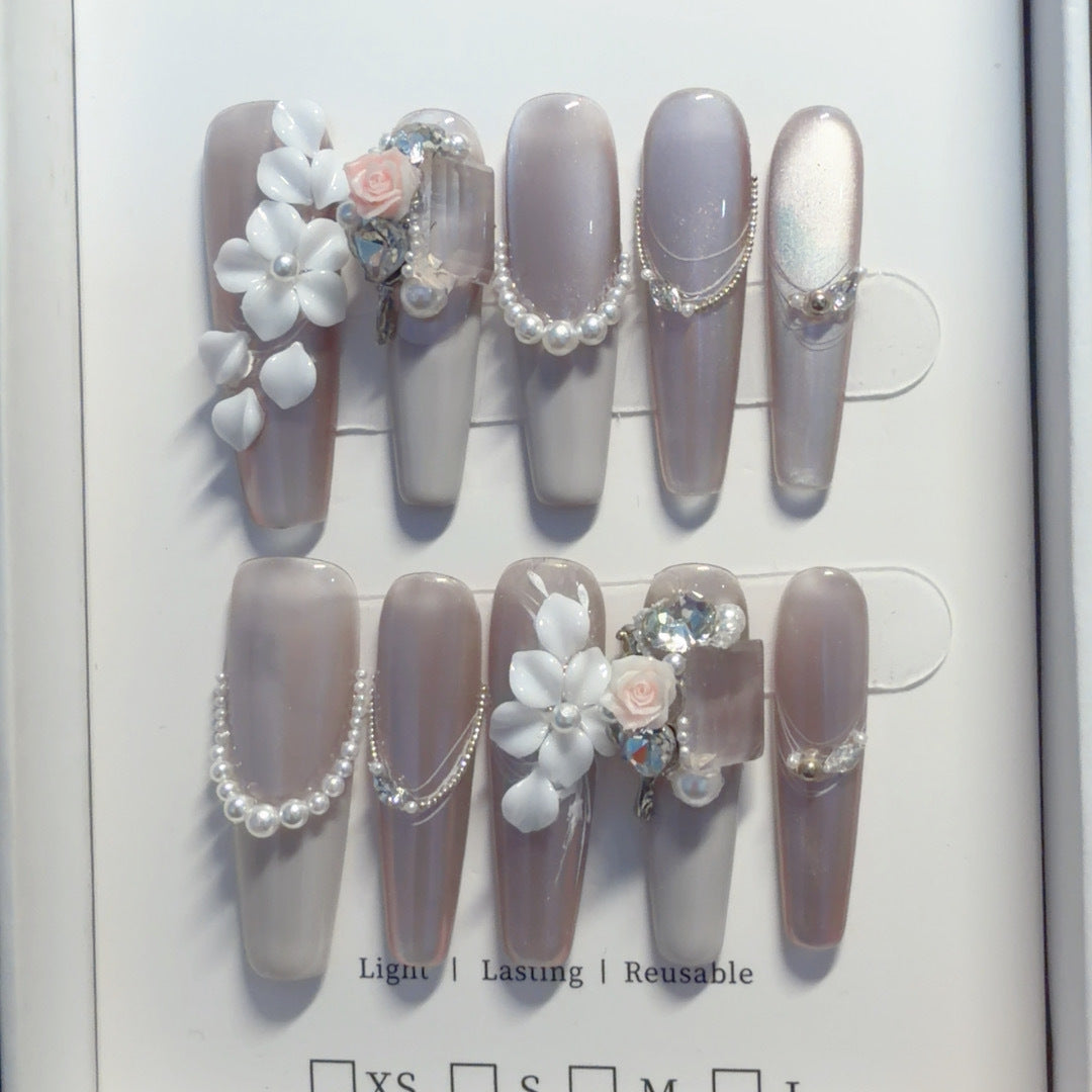Floral Themed Rhinestone Nail Art Tips