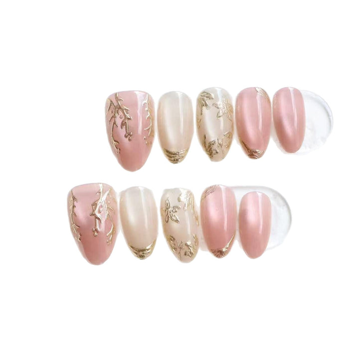 Elegant Press-On Nail Art Set with Gold Leaf Accents Kalsten