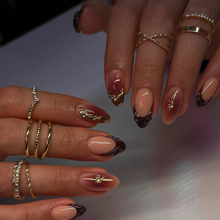 Artistic Almond-Shaped Press-On Nail Art Kalsten