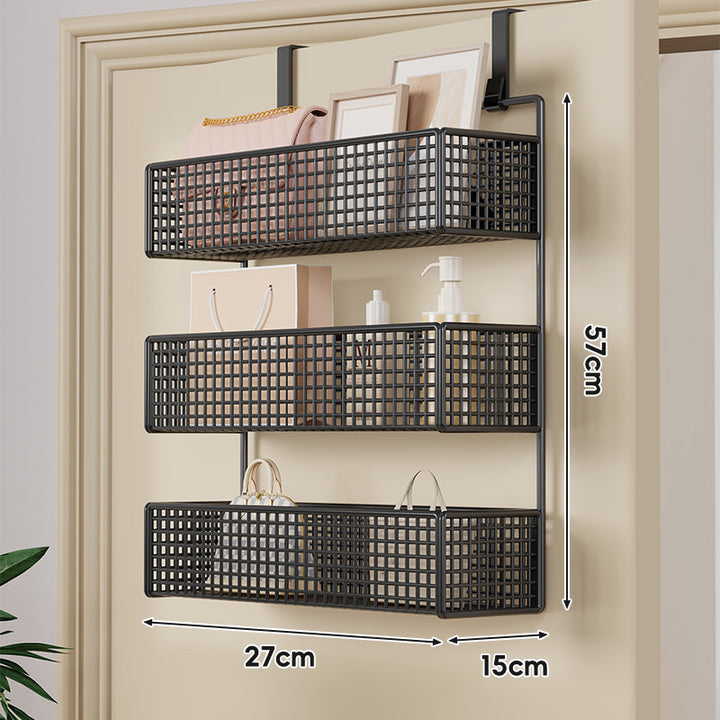 Over-Door Hanging Double-Tier Ventilated Mesh Storage Basket Organizer with Hooks