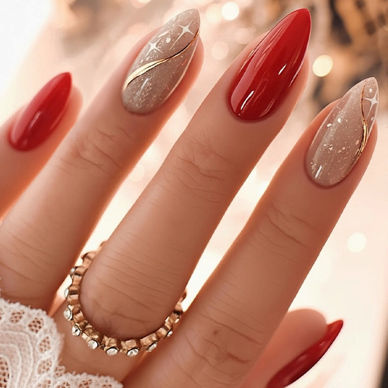 Artificial nail set with shiny red surface and stylish accents Kalsten