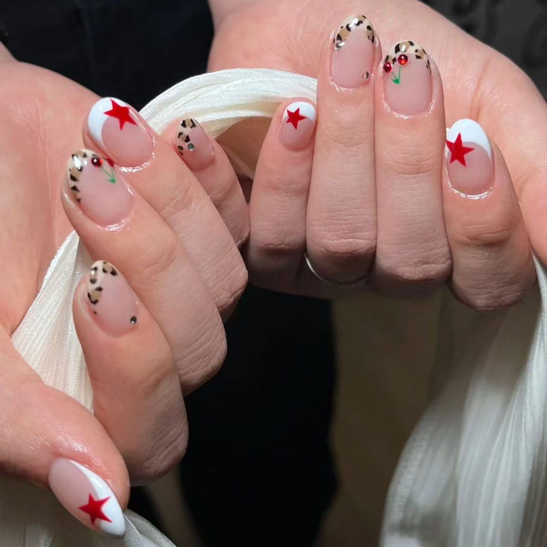 Artistic Animal Print and Star Nail Art