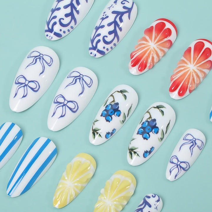 Artificial Nail Set with Handcrafted Floral and Graphic Designs Kalsten