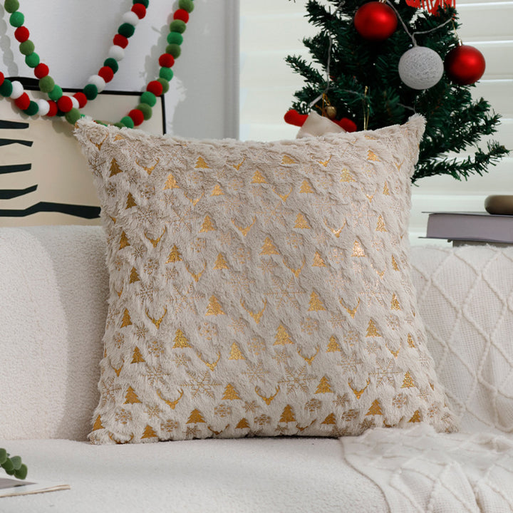 Square Christmas pillowcase made of velvet with deer, Christmas tree, and snowflake design Kalsten