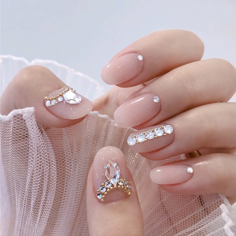 Artistic Rhinestone-Embellished Press-On Nail Art