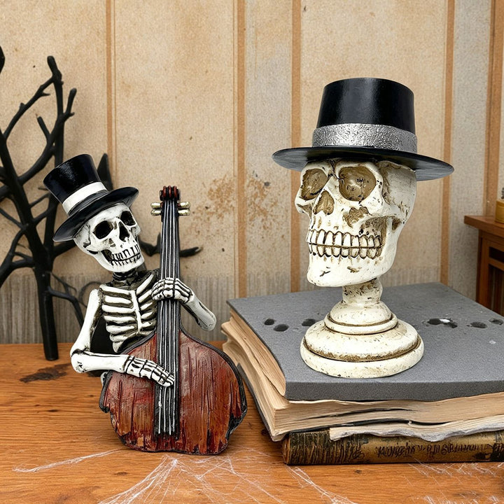 Stylish skeleton figure with top hat and black rose Kalsten
