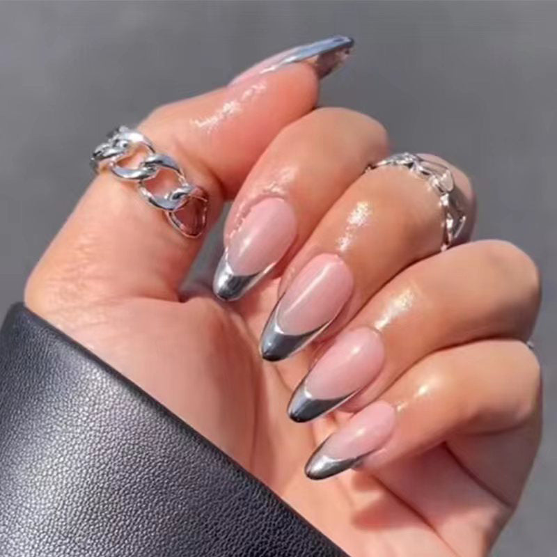 Glossy Stiletto Press-On Nail Set with Silver Accents Kalsten