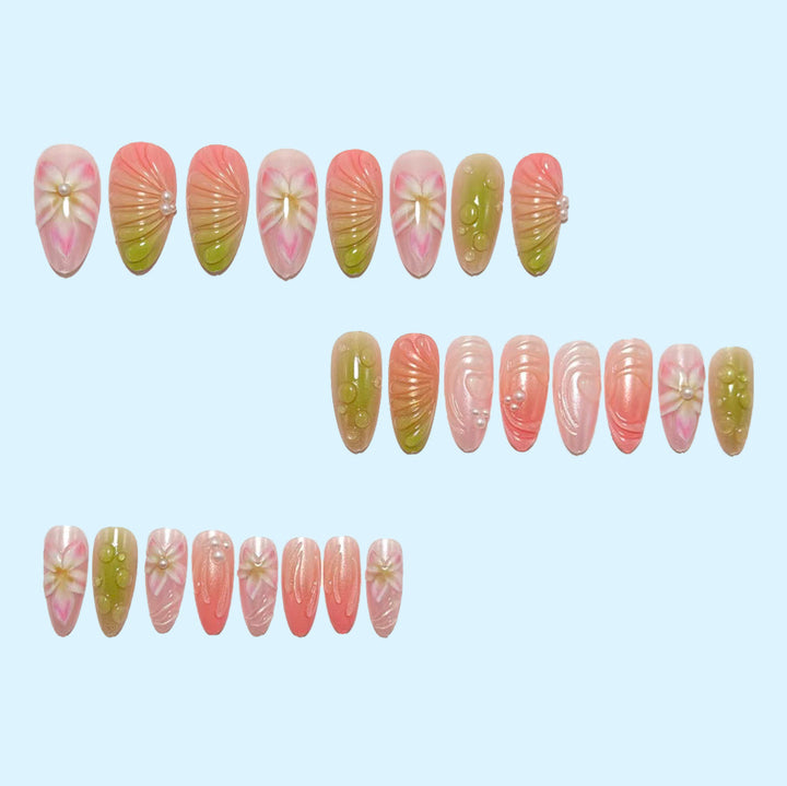 Artificial nails with 3D flower and pearl decorations Kalsten