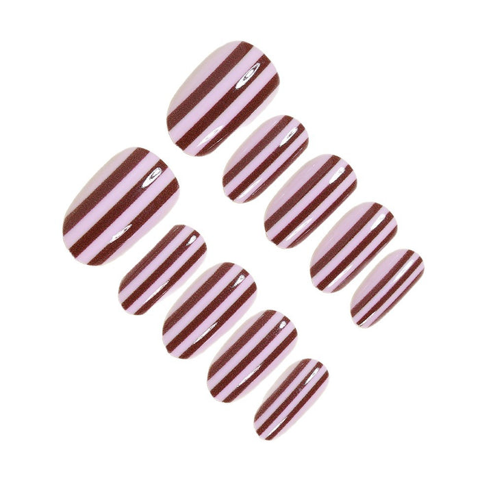 Elegant Striped Almond Press-On Nails Kalsten