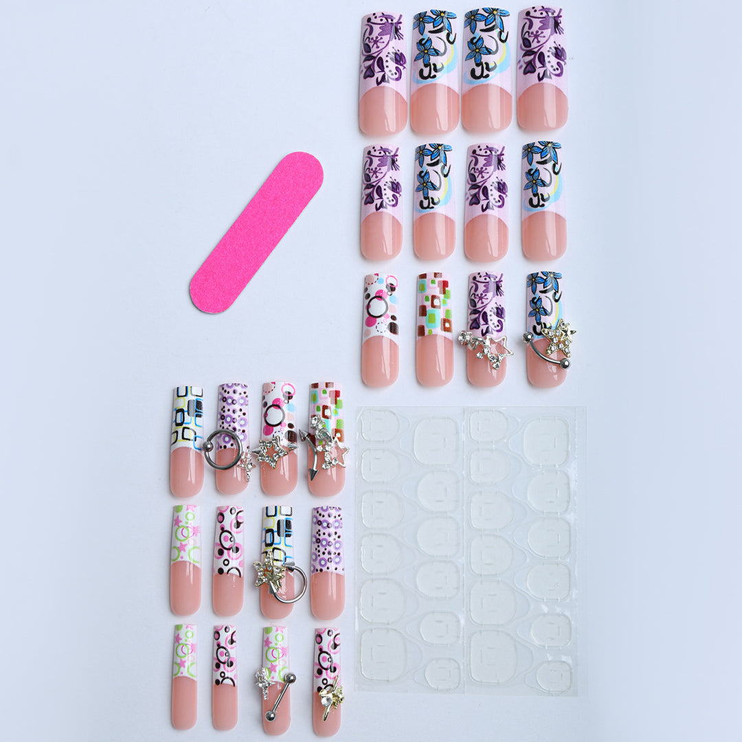 Artificial nails with creative 3D elements and playful patterns Kalsten