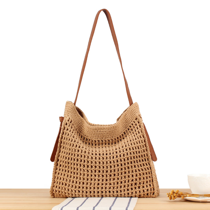 Braided shoulder bag with wide leather handles Kalsten