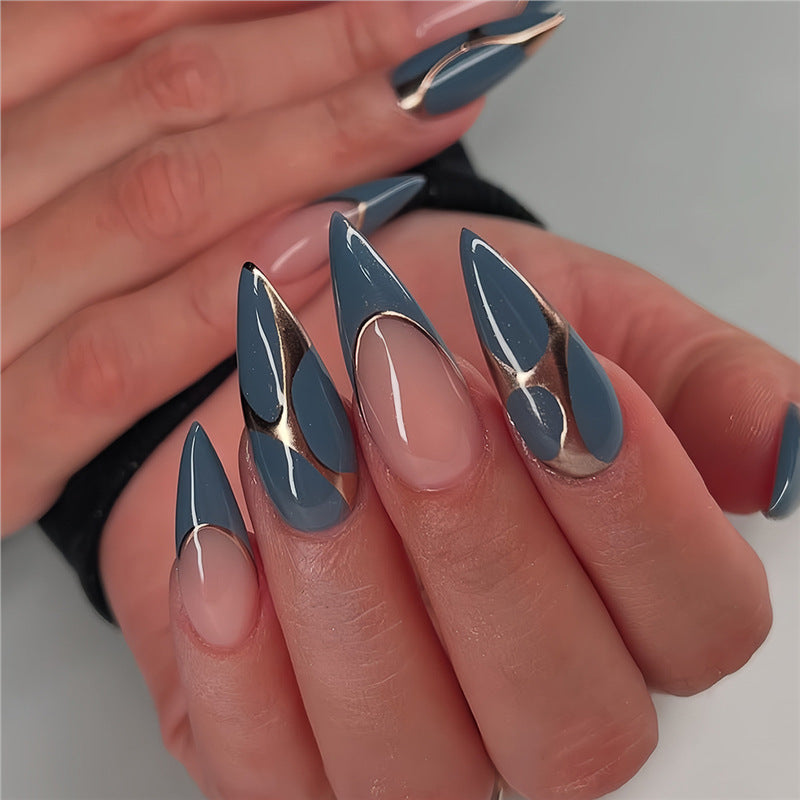 Stiletto Press-On Nail Art Extensions with Geometric Design Kalsten