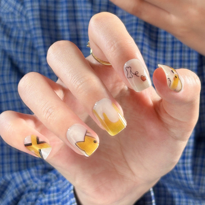 Artistic Press-On Nail Art Set with Decorative Floral and Gemstone Accents Kalsten