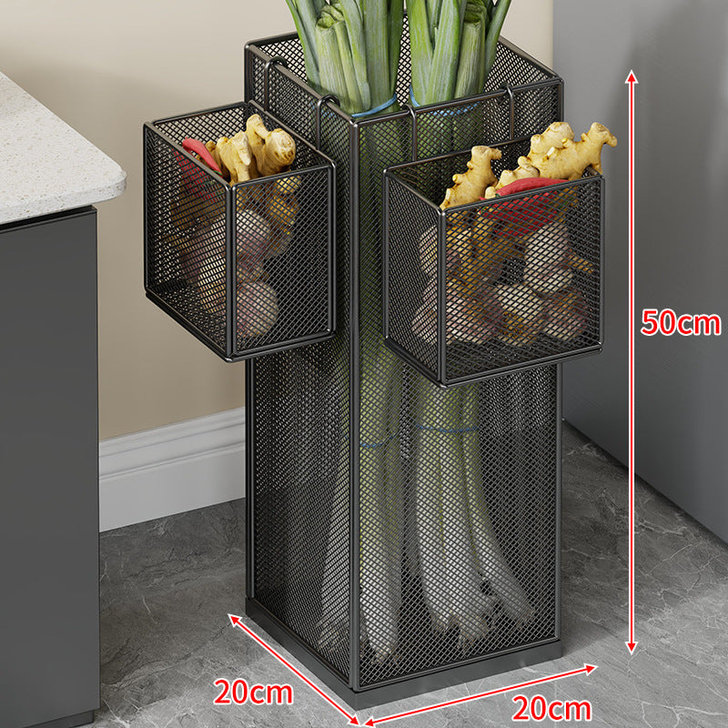Vertical Metal Produce Storage Tower with Detachable Side Basket